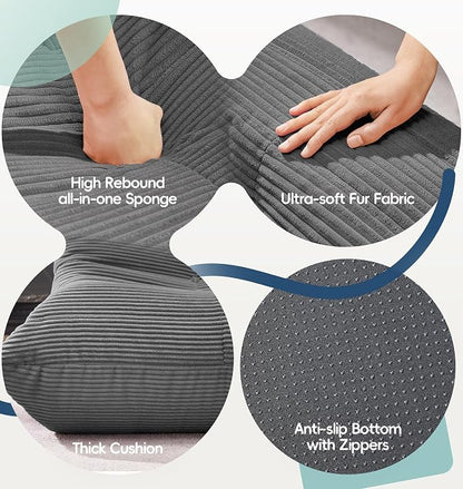 Hobestluk Medium Bean Bag Chair Faux Fur Fabric BeanBag Couch for Playroom | Grey Corduroy,Ergonomic Design,Memory Foam,Strong Supportive,No Assembly Required,Decorative Style for Living Room Bedroom