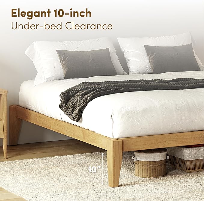 Thor Premium Solid Wood Bed Frame Queen, Japanese Joinery Bed Frame with Wood Slat Support, Platform Bed, No Box Spring Needed, Easy Assembly, Minimalist & Modern Style (Light Brown)