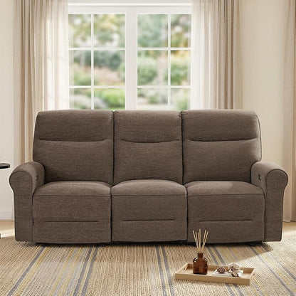 MCombo 87.8" Wall Hugger Power Reclining Sofa with Drop Down Table, 3-Seater Recliner Couch for Small Spaces Living Room RV, USB Ports, Fabric PR635M3 (Dark Brown)