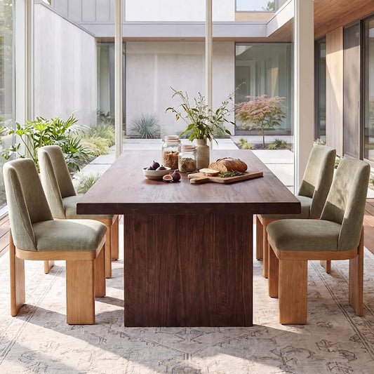 RIVOVA Upholstered Dining Chairs Set of 4, Modern Wooden Dining Room Chair Linen Fabric Kitchen Chairs Farmhouse Dinner Chair, Green