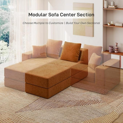 Living&Giving Cloud Sectional Couch for Living Room, Modular Boneless Couch with 1 Ottoman, Middle-seat Can Be Combined with Modular Sofa, Customizable Layout for Any Space, Orange
