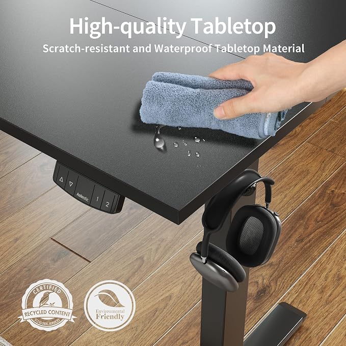Agilestic Electric Standing Desk, 60 x 24 Inches Height Adjustable Desk, Sit Stand up for Work Office Home, Ergonomic Rising Computer Table with Memory Preset, Black