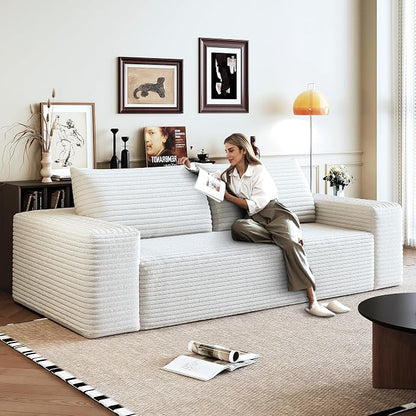 JINGLING 71" Small Couches for Small Spaces, Memory Foam Loveseat Corduroy Couch in a Box, Compressed Boneless Sofa for Living Room Bedroom, Apartment Furniture, No Assembly Required, White