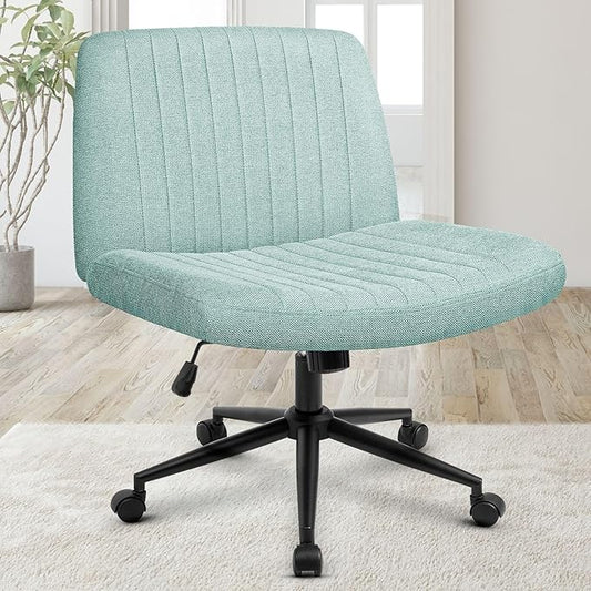 Orange Factory Criss Cross Chair Wheels Wide Cross Legged Office Desk Vanity Dual Base Comfy Fabric Armless Adjustable Swivel for Home Computer Task (Mint Dual Base, Fabric)