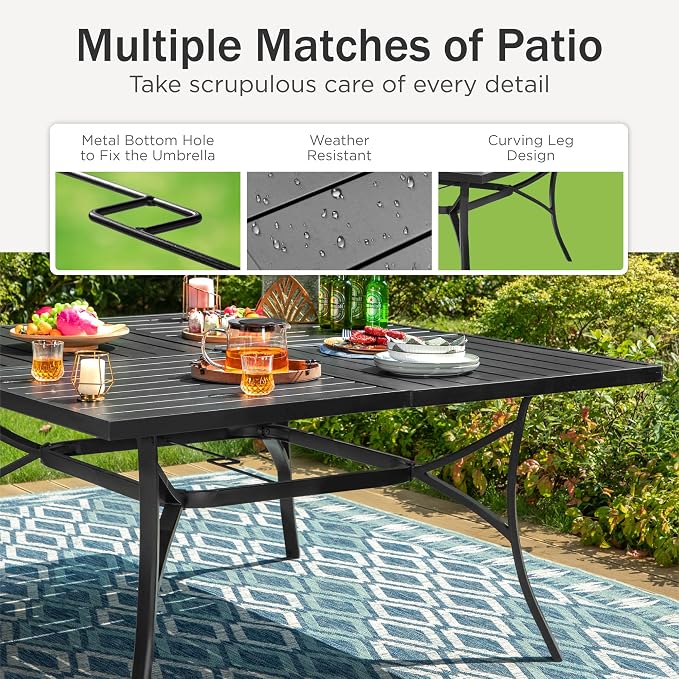 PHI VILLA 9 PCS Patio Dining Set, Aluminum Outdoor Furniture, Patio Table and Chairs for 8, Lightweight Stackable Chairs with Breathable Fabric and Large Square Metal Table for Garden Yard Deck, Beige