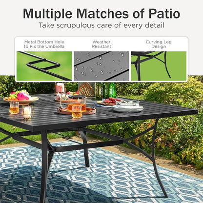 PHI VILLA 9 PCS Patio Dining Set, Aluminum Outdoor Furniture, Patio Table and Chairs for 8, Lightweight Stackable Chairs with Breathable Fabric and Large Square Metal Table for Garden Yard Deck, Beige