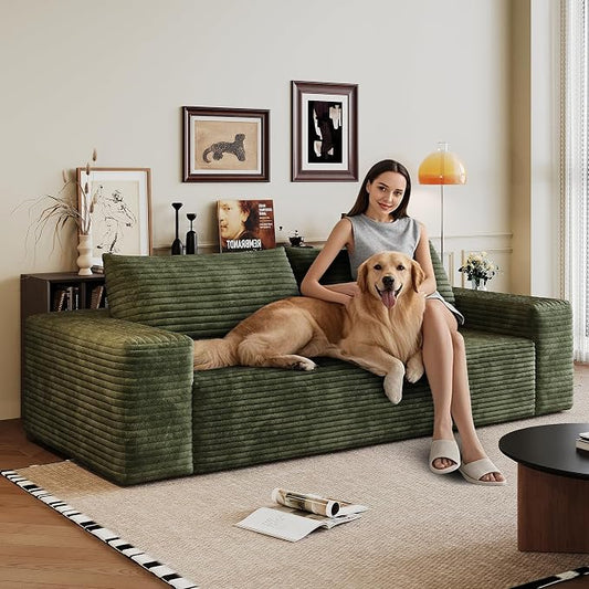 JINGLING 63" Small Couches for Small Spaces, Comfy Boneless Couch in a Box, Love Seat Compressed Sofa for Living Room Bedroom, Apartment Furniture, No Assembly, Corduroy, Green