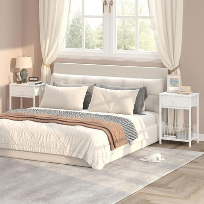 White Small nightstand, White Nightstand, Side Table for Small Spaces, 2 Tiers Storage Shelves End Table, Night Stand for Living Room, Bedroom, Dorm LNT0061W