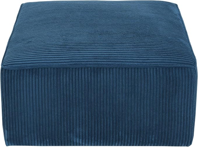 Christopher Knight Home Isa Corduroy Ottoman Footstool, Square Pouf Poufee Footrest Ottoman Large Seat, Modern Side Table for Living Room Bedroom Home Decor, Navy Blue, 30"