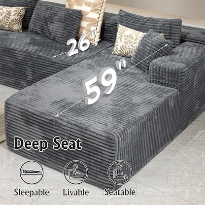 Sectional couches for Living Room Corduroy Couch, 104" Cloud Sectional Couch with L-Shape Chaise, Modern Modular Sofa, Deep Seat Comfort, No Assembly Required(Plush Corduroy, Right Facing Chaise)