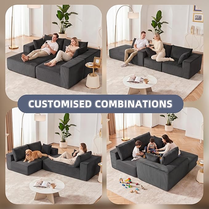 108” Modular Sectional Sofa, Cloud Sectional Couch with Deep Seat, Modern Modular L-Shape Sofa Couch with Chaise,Upholstered Boneless Couches for Living Room Bedroom (Grey, Left Facing Chaise)