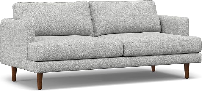 SIMPLIHOME Livingston 76" Wide x 33" High Sofa in Mist Grey Woven-Blend Fabric, Handcrafted Loveseat Couch for Living Room or Family Room, Mid-Century Modern Style, Solid Wood Frame