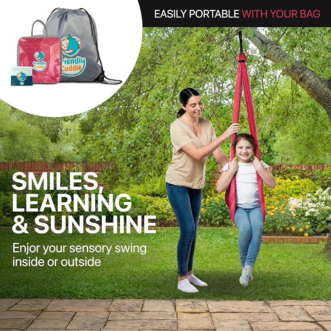 Indoor Sensory Swing for Kids or Outdoor – Holds 300lbs, Double-Layer, & 360° Swivel, Calming Compression Therapy Swing Hammock for Kids & Adults with All Hardware – Sensory-Motor Toys & Gifts