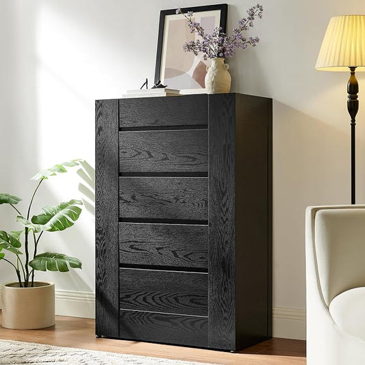 OKD 5 Drawer Dresser for Bedroom, 48" Tall Dresser Chest of Drawers with Thick Wood Design, Handleless, Modern Bedroom Dresser, Storage Organizer for Living Room/Entryway, Black Oak