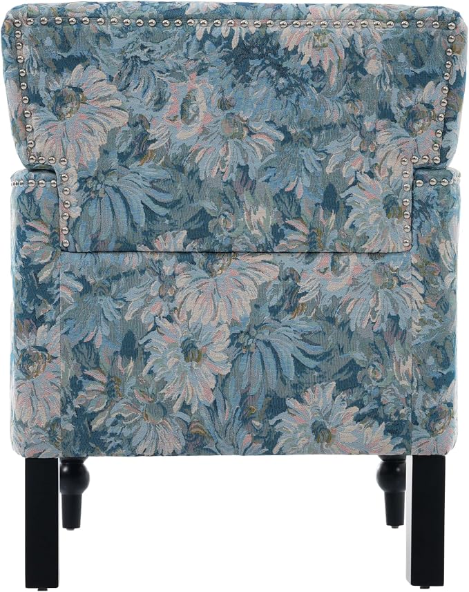 Christopher Knight Home Eve Modern Upholstered Club Chair, Wooden Living Room Accent Chair, Bedroom Comfy Reading Chair, Multifunctional Armchair, Blue Floral