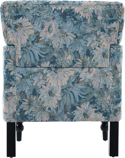 Christopher Knight Home Eve Modern Upholstered Club Chair, Wooden Living Room Accent Chair, Bedroom Comfy Reading Chair, Multifunctional Armchair, Blue Floral