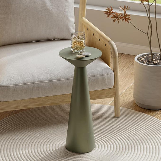 COZAYH Farmhouse Tall Pedestal End Table Small Solid Wood Martini Table Plant Stand Modern Round Drink Table for Small Space Living Room, Sage Green