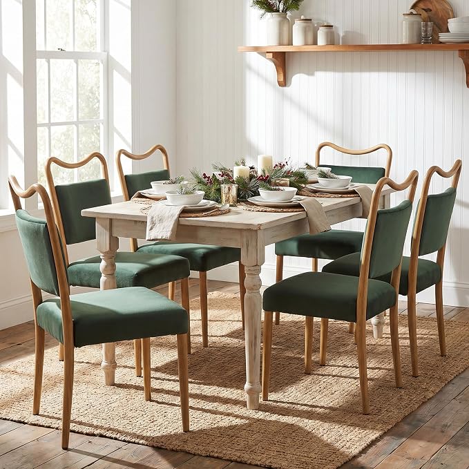 Velvet Dining Chairs Set of 2, Upholstered Dining Chairs with Wood Grained Metal Frame, Mid Century Modern Velvet Chairs for Dining Room, Kitchen and Restaurant,Velvet Green
