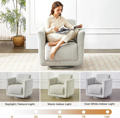 Swivel Accent Chair, 360° Barrel Chair with Solid Wood Frame & Removable Ergonomic Support Back Cushion, Fully Assembled Chenille Armchair for Living Room & Bedroom, Gray
