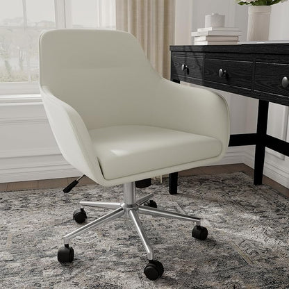 Martha Stewart Rayna Swivel Task Chair with Flared Arms for Home Office in Light Gray Fabric with Polished Nickel Frame