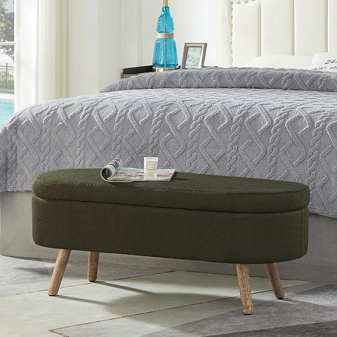 42.25" Ottoman with Storage, Storage Ottoman Bench with Safety Hinge, Foam End of Bed Bench, Upholstered Entryway Bench for Bedroom, Living Room & Window, Holds up to 330 lb,Dark Green