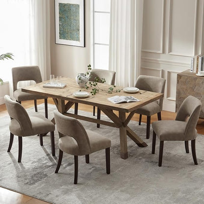 VKNOW Modern Dining Chairs Set of 6 with Rubberwood Legs, Taupe | Faux Leather, Curved Back, For family, Kitchen Dining RoomRestaurant Reception Room, No wobble, 80% pre-installed