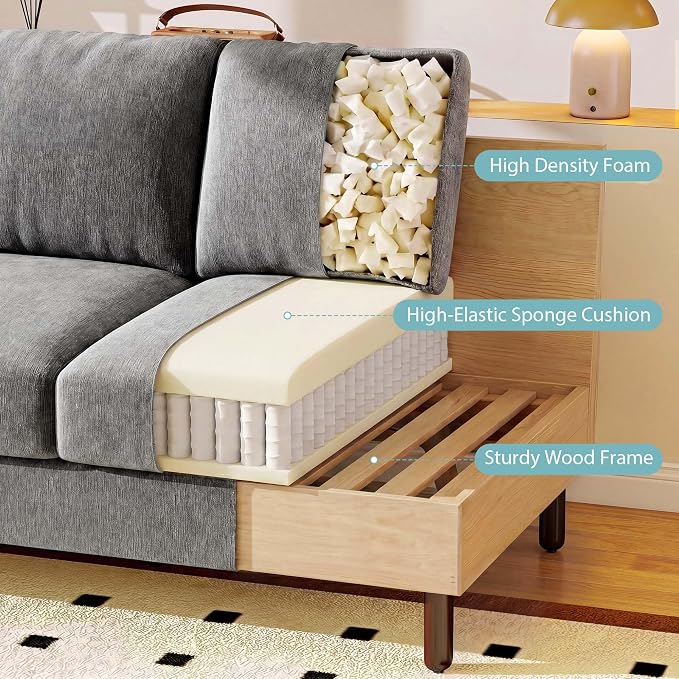 Ihanherry 68" Loveseat Sofa, Modern 2-Seat Couch, Mid Century Sofa, Comfy Chenille Deep Seat Couch for Living Room, Bedroom, Office, Apartment, Gray