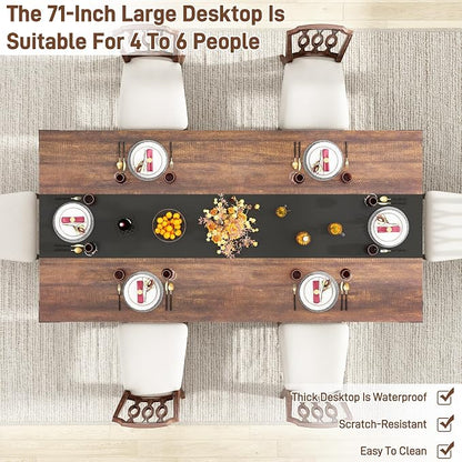 70 INCH Dining Room Table for 4-6 People,Wooden Rectangular Kitchen Table W/Waterproof Thickness Tabletop,Farmhouse Long Dinner Table W/Adjustable Leg for Home Dining Room,Living Room,Office(Brown)