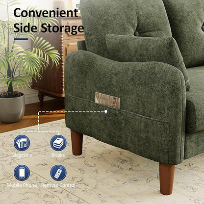 Vipbear 48" Loveseat Sofa,Modern Small Couches for Small Spaces,Green Chenille Love Seat Couch for Living Room,Bedroom,Apartment,Office,Deep Seat,Throw Pillow,Side Pockets,Curved Armrest