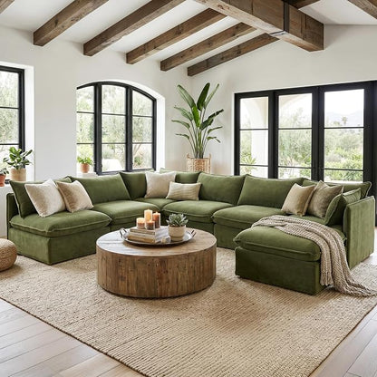 Cloud Modular Hosting Sectional, Oversized Deep Seat Comfort, Luxe Chenille | Fully Removable Washable Covers, Memory Foam Seat Cushions, Storage Ottoman, Premium Fabric
