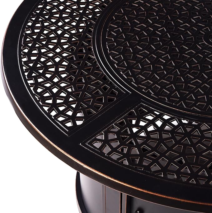 Aluminum 57,0000 BTU 44 in. Round Propane Black Fire Pit Table with Fire Beads, Lid, Propane Tank Cover and Table Fabric Covers in Copper Finish