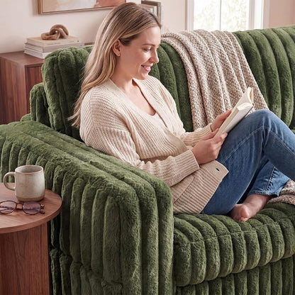HONBAY Plush Corduroy Loveseat Sleeper Sofa,Modular Pull Out Sofa Bed,Couches for Living Room,Plush Green