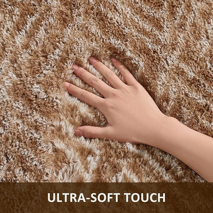 Ophanie 8x10 Brown and White Diamond Striped Rugs for Living Room,Large Fluffy Shag Fuzzy Plush Soft Carpets,Shaggy Rug for Bedroom,Carpet for Kids Boys Girls Dorm Decor with Over 99 pcs Pile fibers