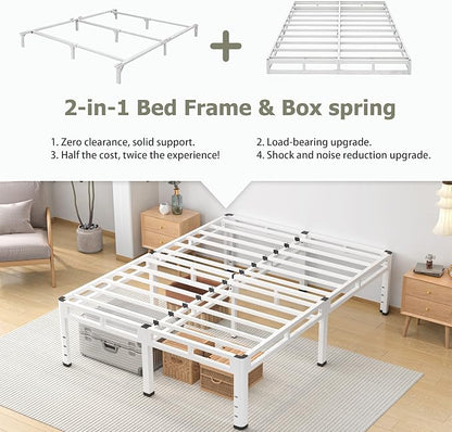 NKZ 20 Inch King Size Bed Frame, Metal Bed Frame & Box Spring 2 in 1 Platform with Round Corner Legs, 4000lbs Weight Capacity Reinforced Metal Frame, Headboard Hole, Noise-Free, Easy Assembly.