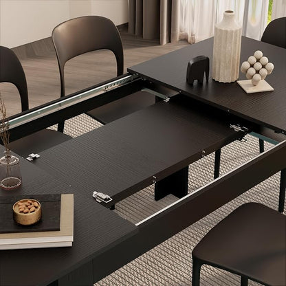 Mobili Fiver, Easy, Extendable Dining Table, 55.1(86.6) x35.4 in, Ashwood Black, for 6-8 People, Expandable Dining Table for Kitchen, Italian Furniture