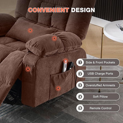 MAHOMICO Power Lift Recliner Chair for Elderly with Vibration Massage and Lumbar Heating, Electric Lift Recliner Single Sofa with Side Pocket and USB Charge Port for Living Room