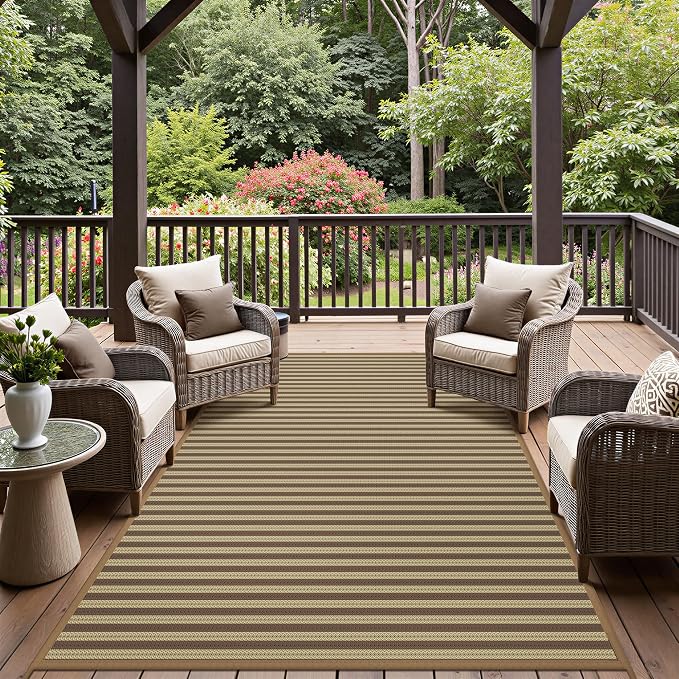 GENIMO Outdoor Rug for Patio Clearance, 6'x9' Reversible Plastic Straw Rugs, Lightweight Waterproof RV Camping Mat for Camper, Balcony, Deck, Backyard, Picnic, Brown & Beige