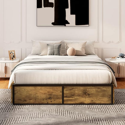 Allewie Industrial Storage Bed with Drawers, Wooden Metal Platform, Sturdy & Noise-Free, Modern Full Size for Bedroom & Apartment