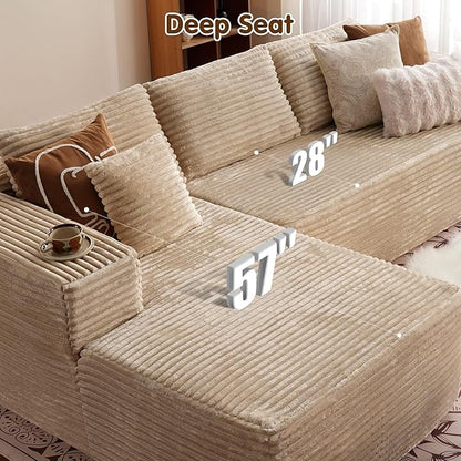 ovios 104" Cloud Boneless Couch with L-Shape Chaise,Modern Sectional Modular Sofa with Deep Seat, Upholstered Couches for Living Room Bedroom,No Assembly Required, Beige (Plush Corduroy Fabric)