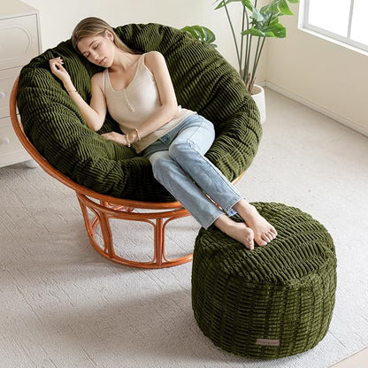 HIGOGOGO Pouf Ottoman Stuffed Round Modern Foam Filled Foot Rest Poufs for Living Room Chair Decorative 20 X 15 Inches Boho Relax Stool for Wedding Christmas Party, Green