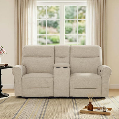 MCombo 78.3" Wall Hugger Power Loveseat Recliner Sofa with Console, Reclining Loveseat with USB Ports, Cup Holders, for Small Spaces Living Room RV, Fabric PR635M2 (Beige)