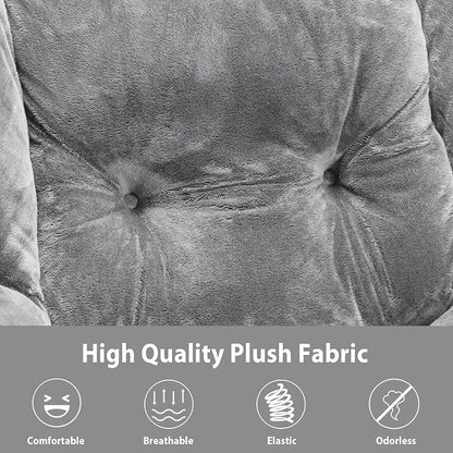Youtanic Lazy Chair with Folding Ottoman, Accent Chair Plush Upholstered with Metal Structure and Non-Slip Pads, Sofa Armchair with Footrest and Side Storage Bag for Dorm, Room, Office, Light Gray