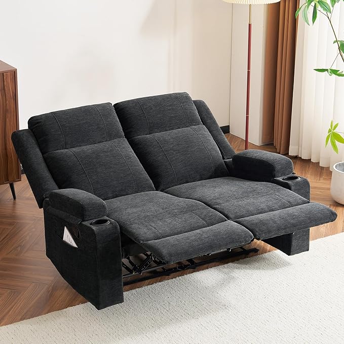 GUEAPY 55" Manual Reclining Loveseat Sofa – Space Saving RV Couch with Cup Holders, Dual Seat Reclining & Love Seat Design, Ideal for RV Campers, Motorhomes & Living Room