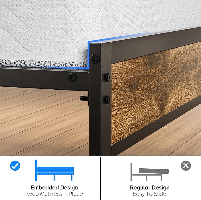 Liians Twin Bed Frame with Storage Headboard USB Charging Station, Smart LED Lights, Metal Platform Bed Easy Assembly, No Box Spring Needed