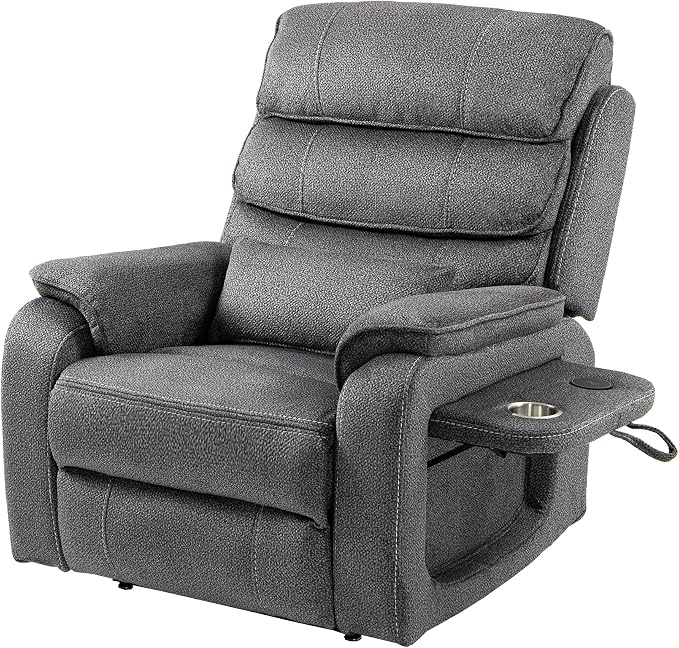 JIKFRIMA Power Lift Recliners Chairs for Elderly Adults Lay Flat Recliner with Heat & Massage, Wireless Charging Device, USB Ports, Cup Holder, Lumbar Pillow, 400Lbs（Grainy Fibric,Grey）