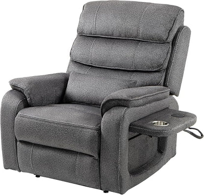 JIKFRIMA Power Lift Recliners Chairs for Elderly Adults Lay Flat Recliner with Heat & Massage, Wireless Charging Device, USB Ports, Cup Holder, Lumbar Pillow, 400Lbs（Grainy Fibric,Grey）