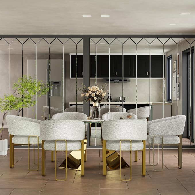 Dining Chair with Arms, Luxury Off White Boucle Barrel Dining Room Chair with Brushed Gold U-Shaped Legs for Kitchen, Bedroom, Makeup Room (1 PCS)