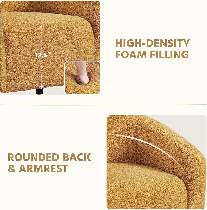 Topeakmart Barrel Chair, Soft Sherpa Accent Chair Side Chair Club Chair Modern Style Deep Seating Barrel Armchair for Living Room Furniture Reading Room Bedroom, Set of 2, Mustard Yellow