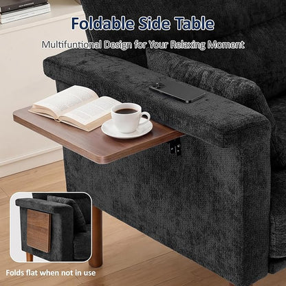 Vipbear 69" Loveseat Sofa,Modern Couches for Small Spaces,Black Chenille Love Seat Couch for Living Room,Bedroom,Apartment,Office,Deep Seat,Armrest Tabletop,Throw Pillow
