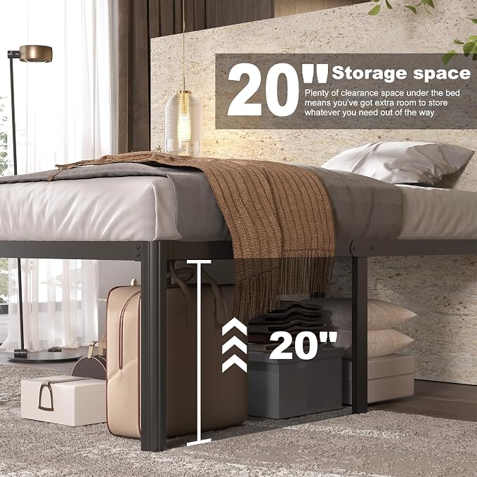 Lutown-Teen 22 Inch High Full Size Bed Frame with Rounded Corner Legs, Sturdy Mattress Foundation, Heavy Duty Metal Platform Bed Frame Full No Box Spring Needed, Noise Free, Easy Assembly, Black